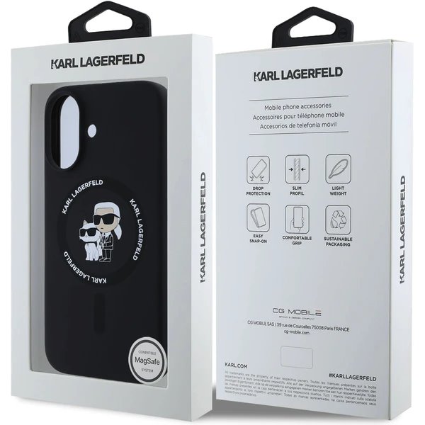 Karl Lagerfeld Liquid Silicone Karl and Choupette MagSafe kryt iPhone 16 čierny