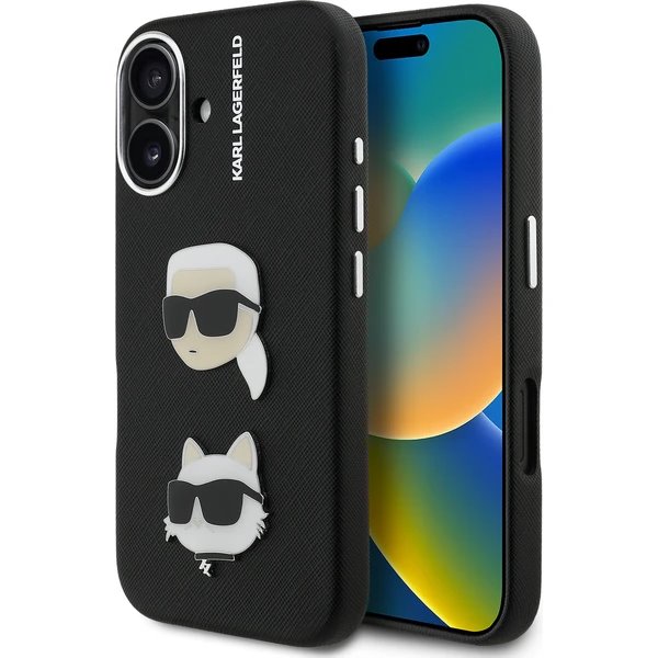 Karl Lagerfeld Grained PU K&CH Heads kryt iPhone 16 čierny