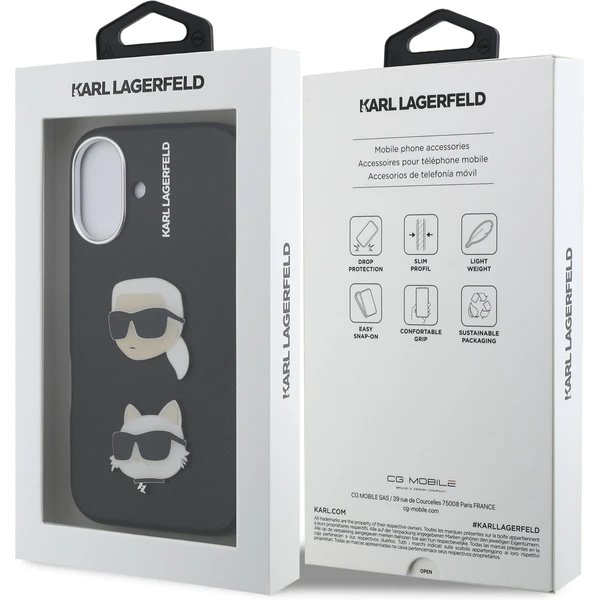 Karl Lagerfeld Grained PU K&CH Heads kryt iPhone 16 čierny