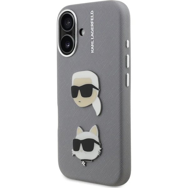 Karl Lagerfeld Grained PU K&CH Heads kryt iPhone 16 šedý