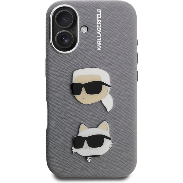 Karl Lagerfeld Grained PU K&CH Heads kryt iPhone 16 šedý