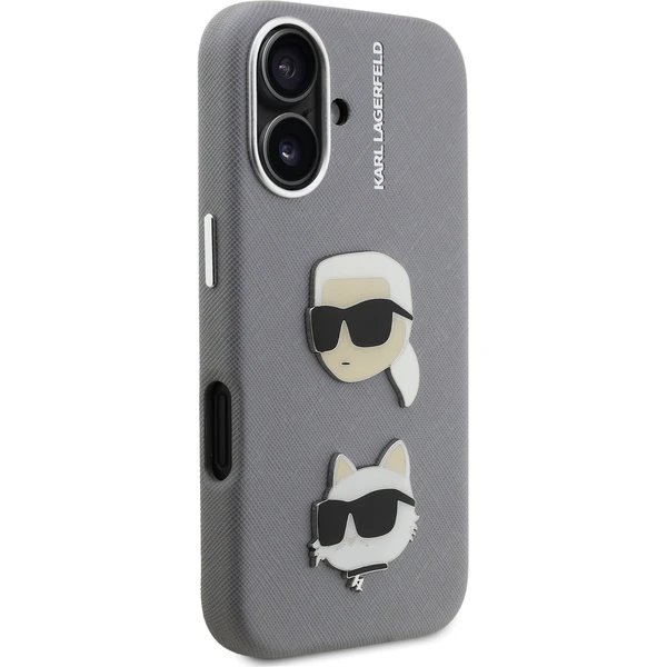 Karl Lagerfeld Grained PU K&CH Heads kryt iPhone 16 šedý