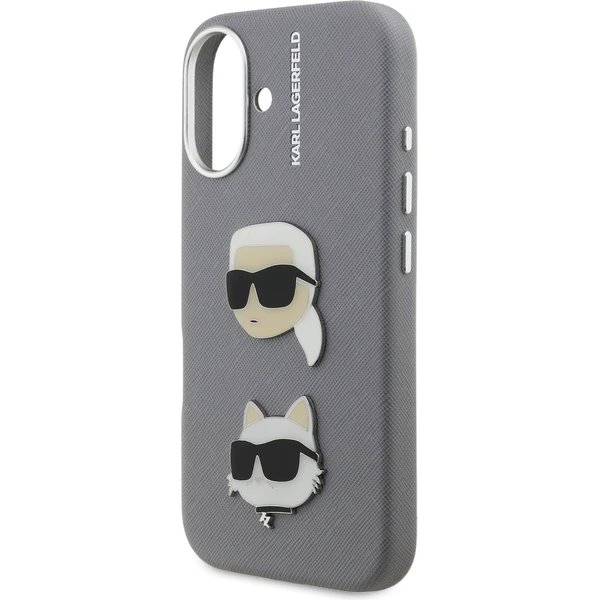 Karl Lagerfeld Grained PU K&CH Heads kryt iPhone 16 šedý