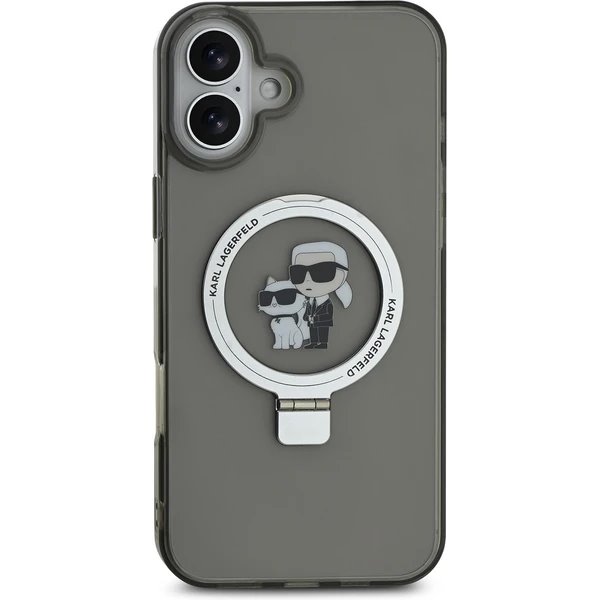 Karl Lagerfeld Ringstand Karl and Choupette MagSafe kryt iPhone 16 čierny