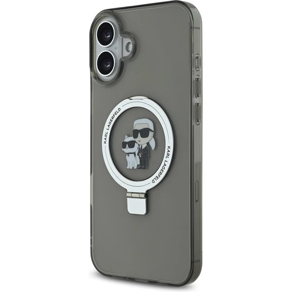 Karl Lagerfeld Ringstand Karl and Choupette MagSafe kryt iPhone 16 čierny