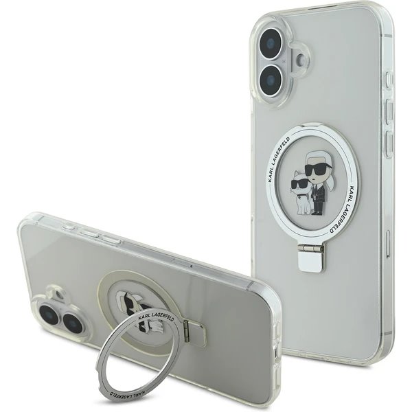 Karl Lagerfeld Ringstand Karl and Choupette MagSafe kryt iPhone 16 biely