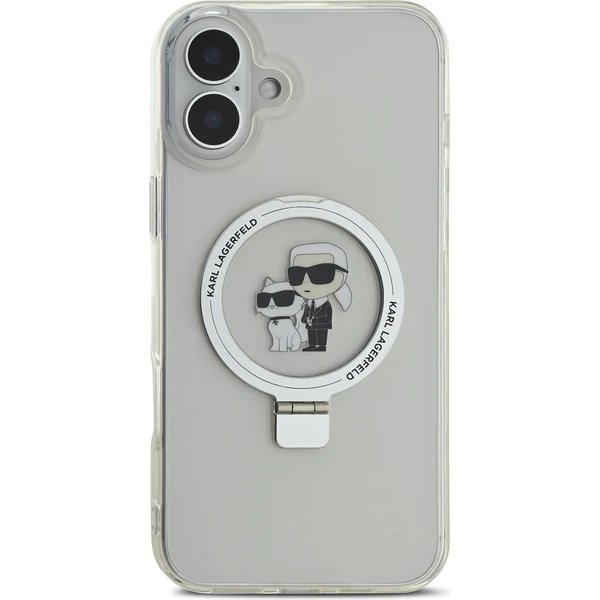 Karl Lagerfeld Ringstand Karl and Choupette MagSafe kryt iPhone 16 biely