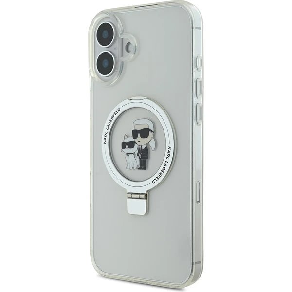 Karl Lagerfeld Ringstand Karl and Choupette MagSafe kryt iPhone 16 biely