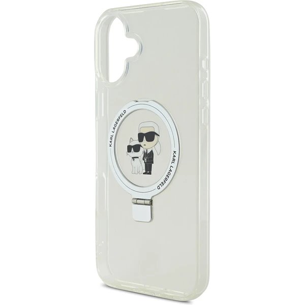 Karl Lagerfeld Ringstand Karl and Choupette MagSafe kryt iPhone 16 biely