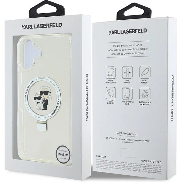 Karl Lagerfeld Ringstand Karl and Choupette MagSafe kryt iPhone 16 biely