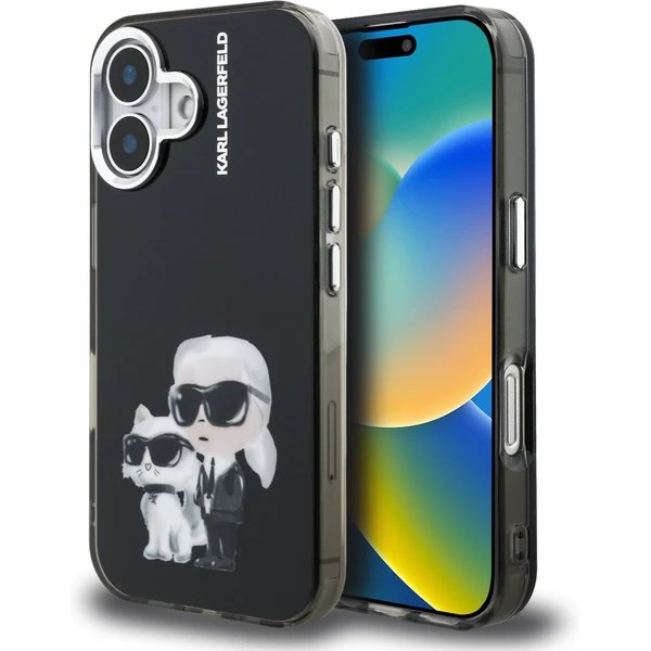 Karl Lagerfeld IML Aquarelle Karl and Choupette kryt iPhone 16 čierny