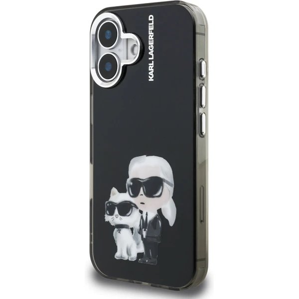 Karl Lagerfeld IML Aquarelle Karl and Choupette kryt iPhone 16 čierny