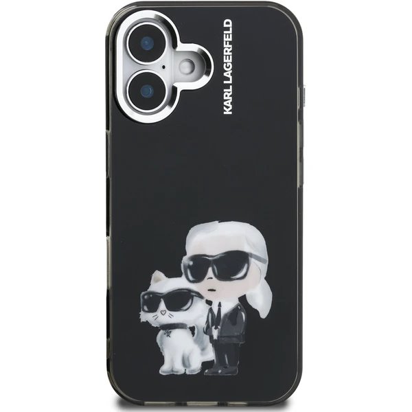Karl Lagerfeld IML Aquarelle Karl and Choupette kryt iPhone 16 čierny