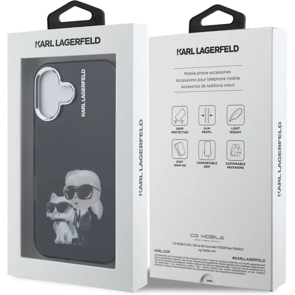 Karl Lagerfeld IML Aquarelle Karl and Choupette kryt iPhone 16 čierny