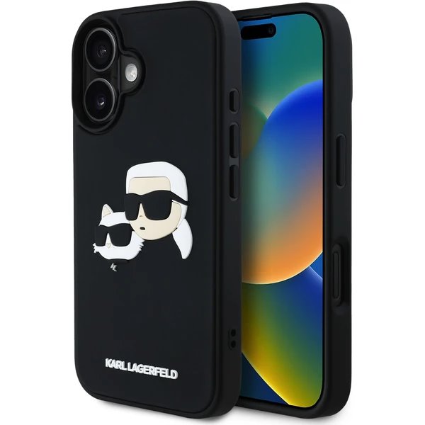 Karl Lagerfeld 3D Rubber Double Heads kryt iPhone 16 čierny
