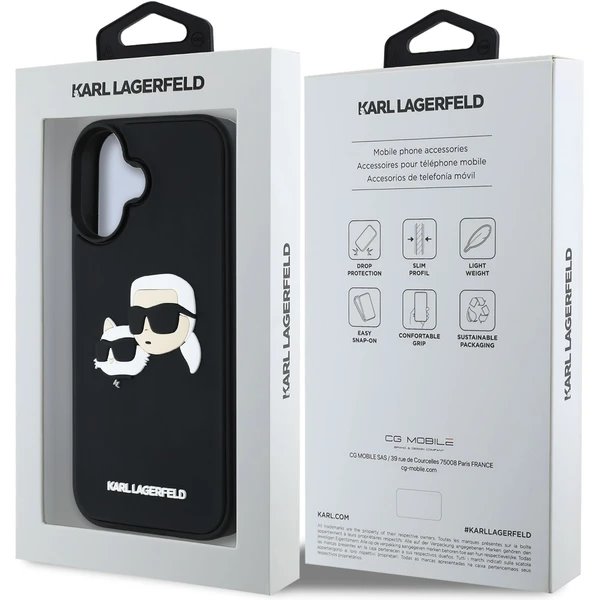 Karl Lagerfeld 3D Rubber Double Heads kryt iPhone 16 čierny