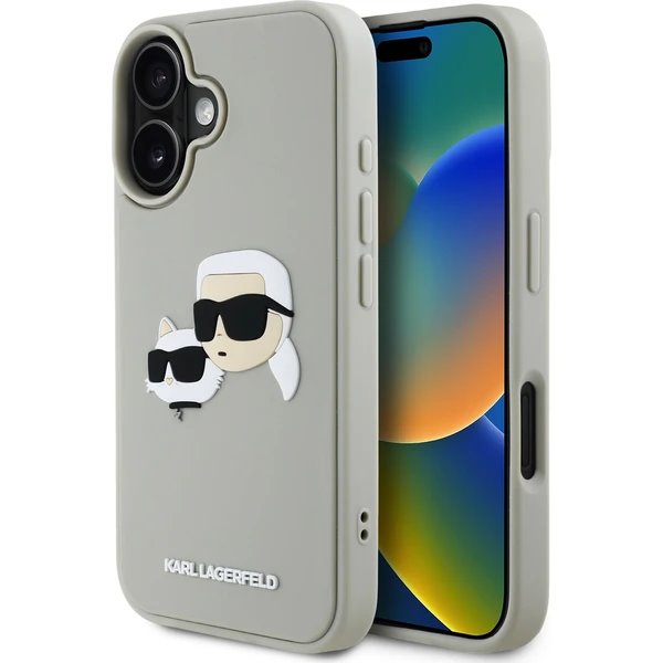 Karl Lagerfeld 3D Rubber Double Heads kryt iPhone 16 béžový