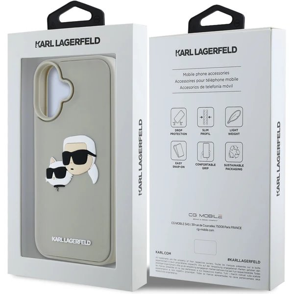 Karl Lagerfeld 3D Rubber Double Heads kryt iPhone 16 béžový