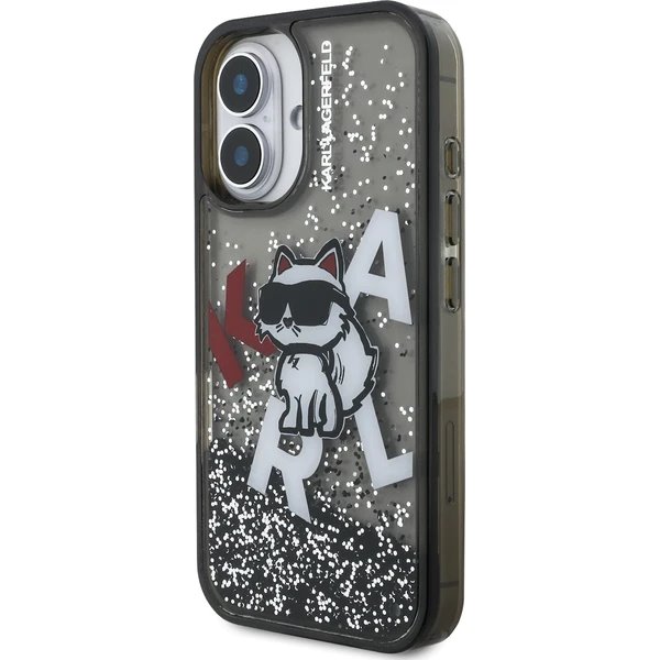 Karl Lagerfeld Liquid Glitter Scattered Choupette kryt iPhone 16 čierny