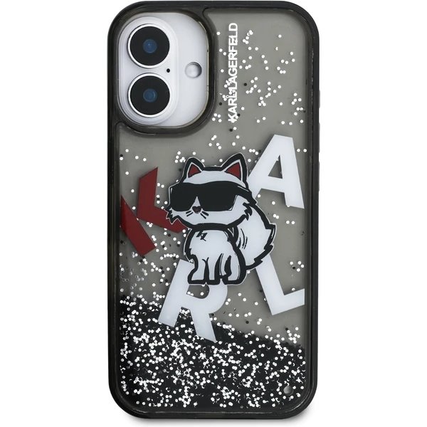 Karl Lagerfeld Liquid Glitter Scattered Choupette kryt iPhone 16 čierny