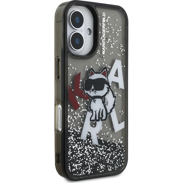 Karl Lagerfeld Liquid Glitter Scattered Choupette kryt iPhone 16 čierny
