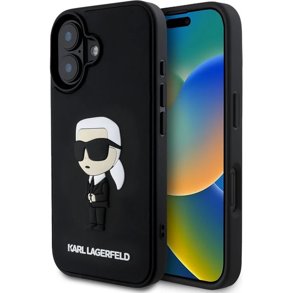 Karl Lagerfeld 3D Rubber Ikonik kryt iPhone 16 čierny