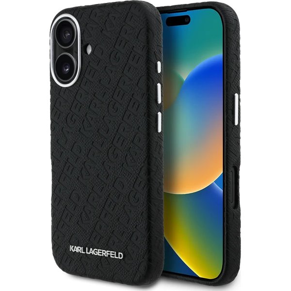 Karl Lagerfeld Grained PU Repeated Logo MagSafe kryt iPhone 16 čierny