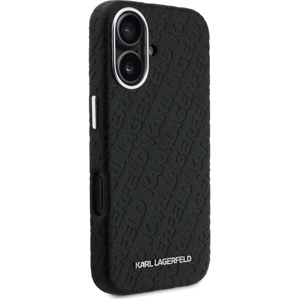 Karl Lagerfeld Grained PU Repeated Logo MagSafe kryt iPhone 16 čierny