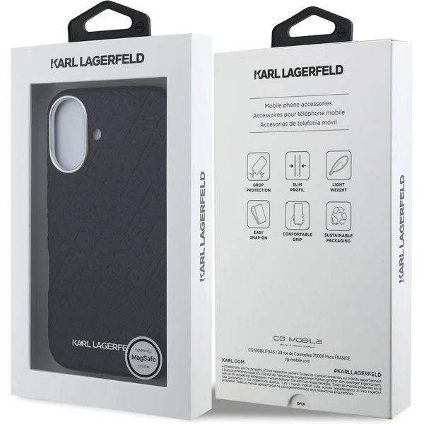 Karl Lagerfeld Grained PU Repeated Logo MagSafe kryt iPhone 16 čierny