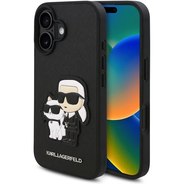 Karl Lagerfeld PU Saffiano Karl and Choupette kryt iPhone 16 čierny