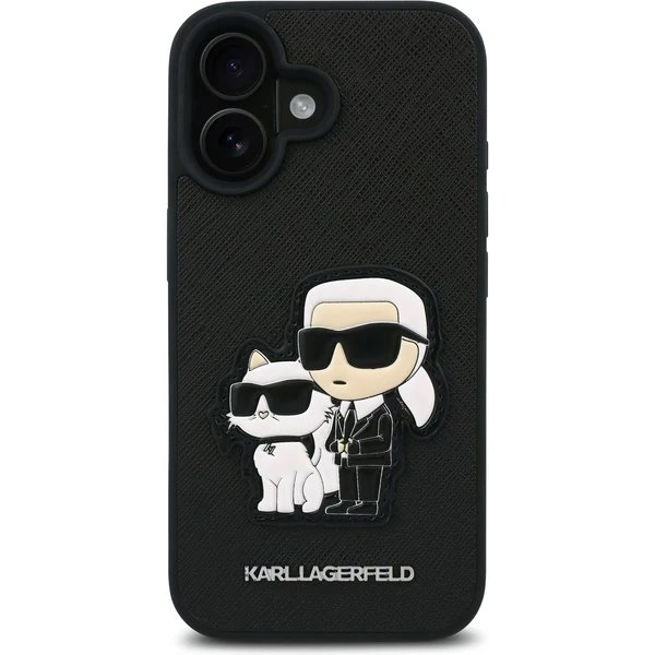Karl Lagerfeld PU Saffiano Karl and Choupette kryt iPhone 16 čierny