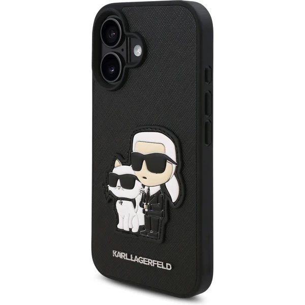 Karl Lagerfeld PU Saffiano Karl and Choupette kryt iPhone 16 čierny