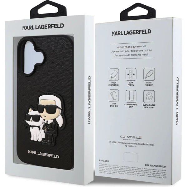 Karl Lagerfeld PU Saffiano Karl and Choupette kryt iPhone 16 čierny