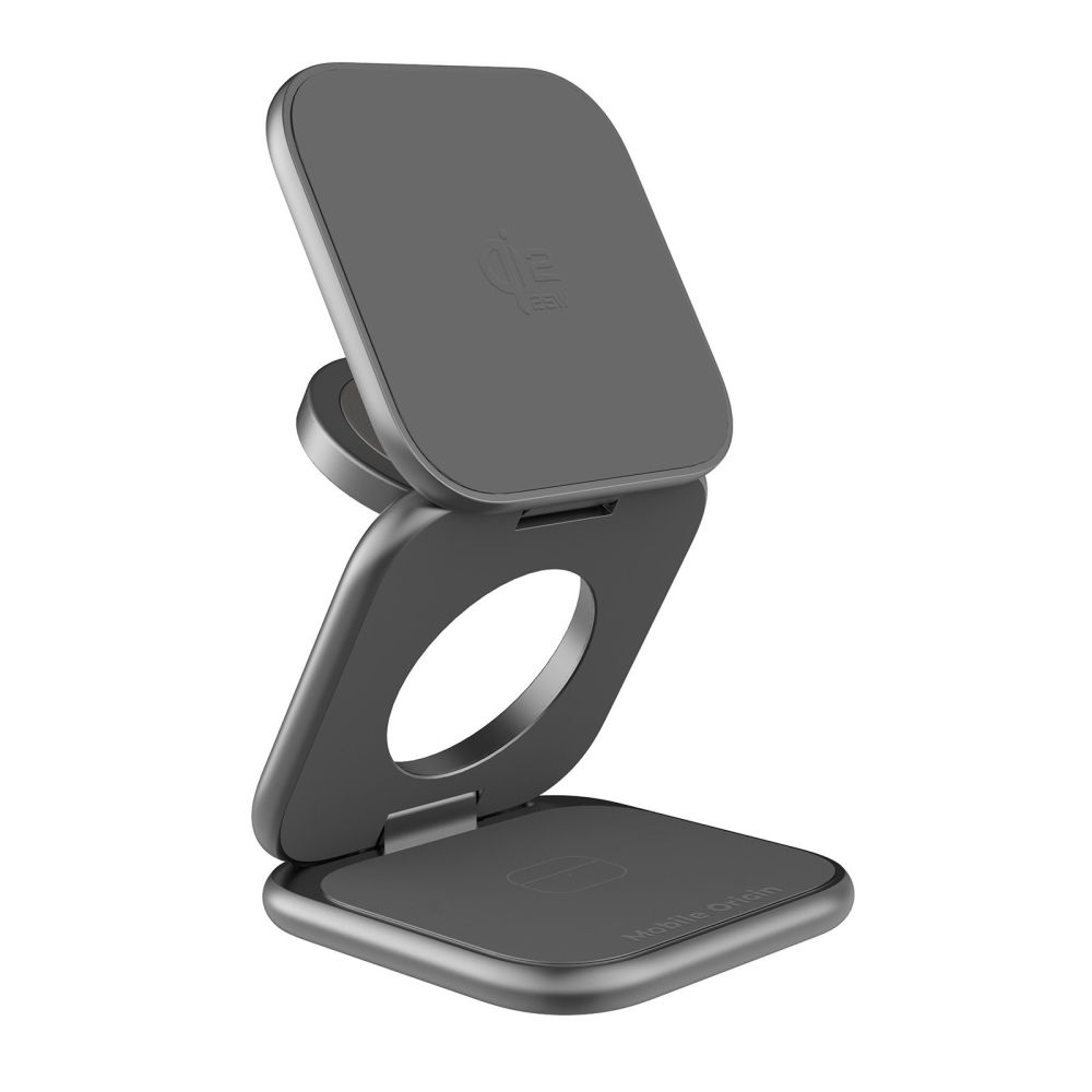 Mobile Origin 3in1 Qi2 25W UltraSlim Foldable Charger PW36 MagSafe Compatible - Space Grey