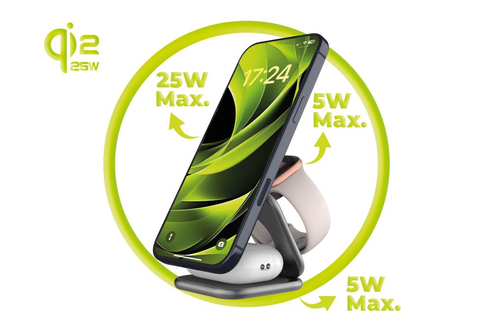 Mobile Origin 3in1 Qi2 25W UltraSlim Foldable Charger PW36 MagSafe Compatible - Space Grey