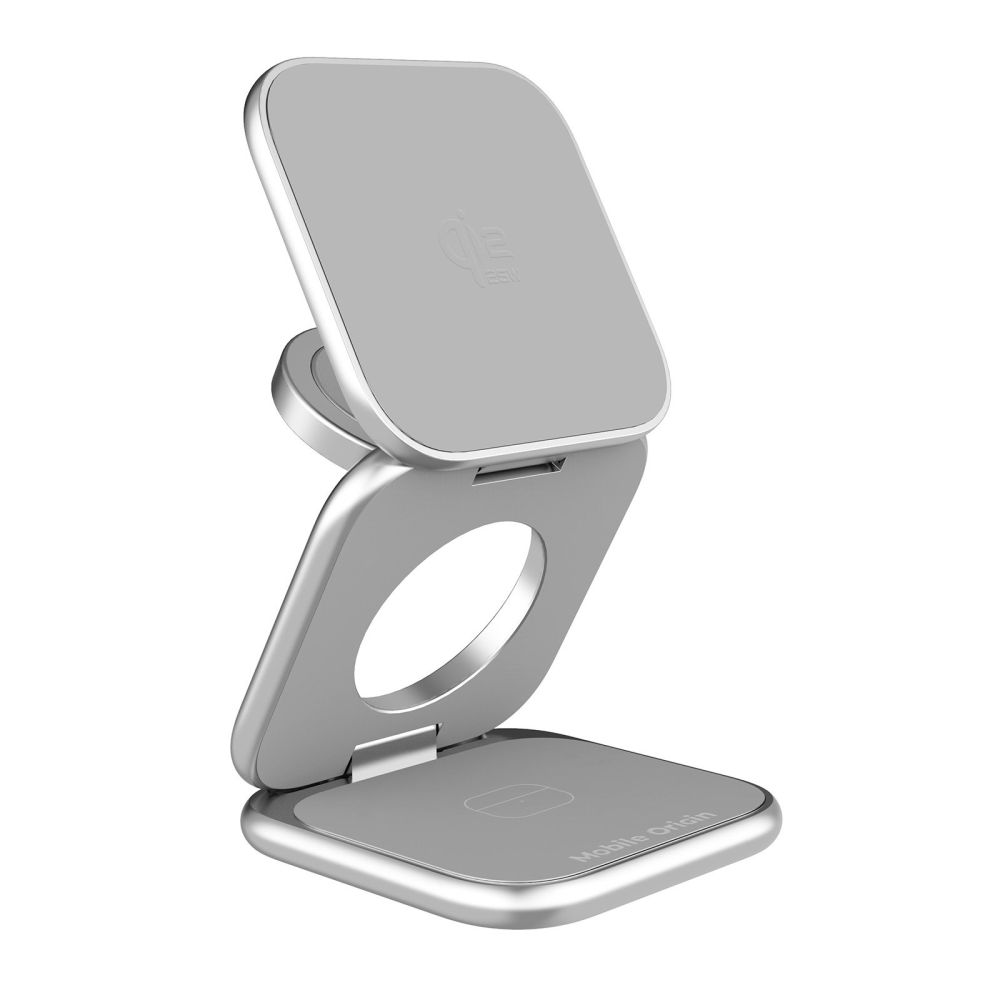 Mobile Origin 3in1 Qi2 25W UltraSlim Foldable Charger PW36 MagSafe Compatible - Silver