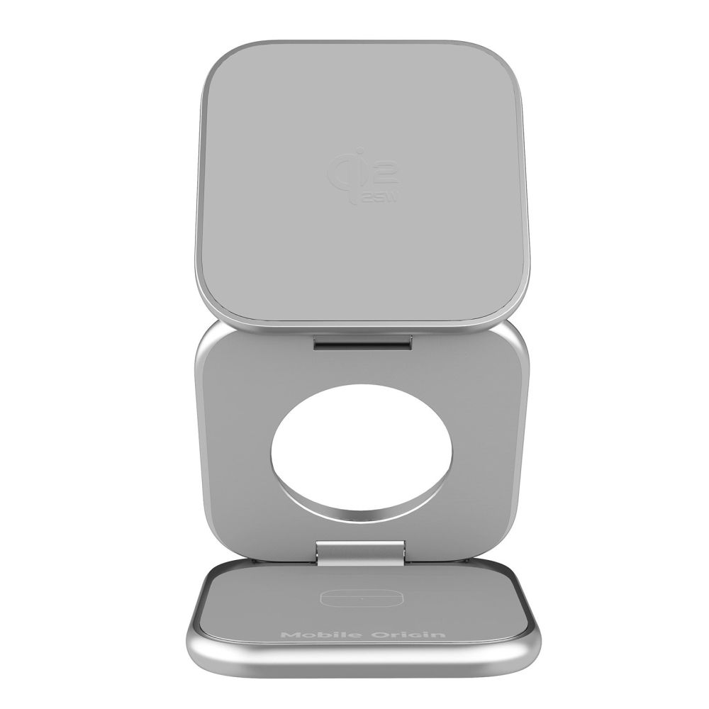Mobile Origin 3in1 Qi2 25W UltraSlim Foldable Charger PW36 MagSafe Compatible - Silver
