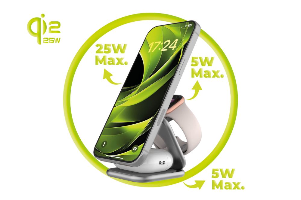 Mobile Origin 3in1 Qi2 25W UltraSlim Foldable Charger PW36 MagSafe Compatible - Silver