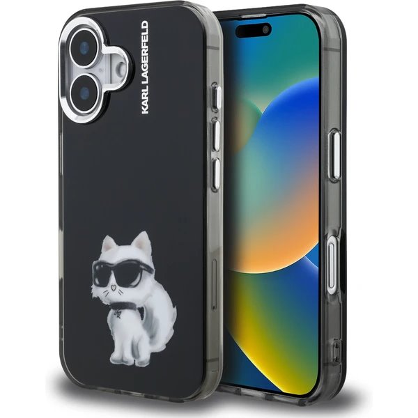 Karl Lagerfeld IML Aquarelle Choupette kryt iPhone 16 čierny