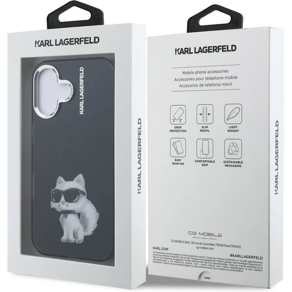 Karl Lagerfeld IML Aquarelle Choupette kryt iPhone 16 čierny