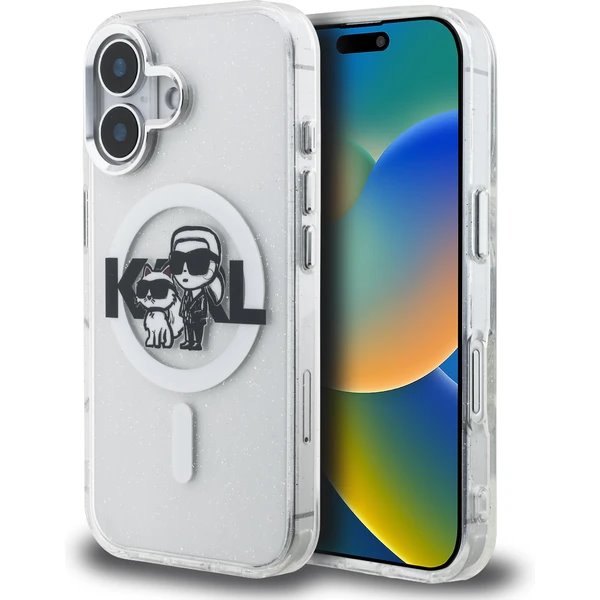 Karl Lagerfeld IML Glitter Karl and Choupette Sketch MagSafe kryt iPhone 16 priehľadná
