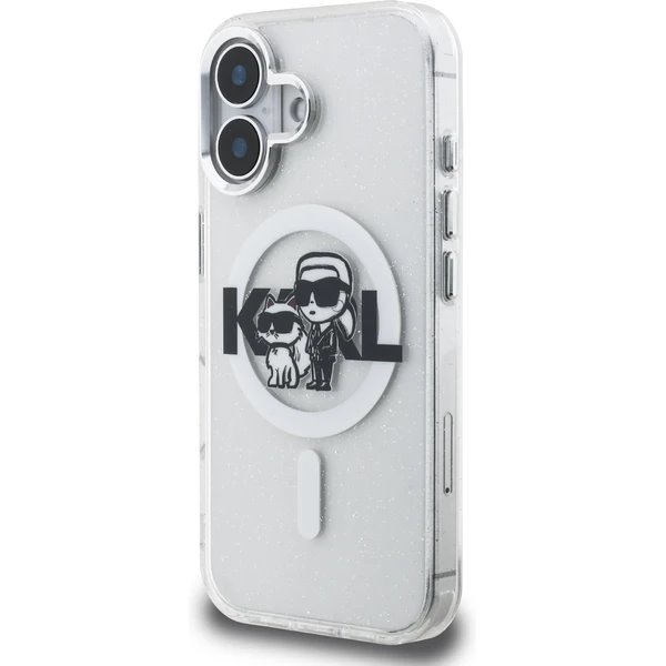Karl Lagerfeld IML Glitter Karl and Choupette Sketch MagSafe kryt iPhone 16 priehľadná