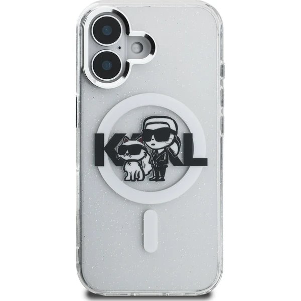 Karl Lagerfeld IML Glitter Karl and Choupette Sketch MagSafe kryt iPhone 16 priehľadná