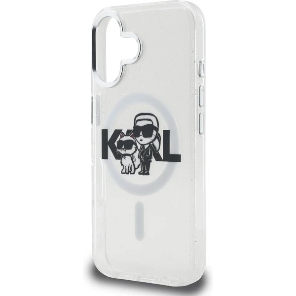 Karl Lagerfeld IML Glitter Karl and Choupette Sketch MagSafe kryt iPhone 16 priehľadná