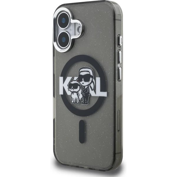 Karl Lagerfeld IML Glitter Karl and Choupette Sketch MagSafe kryt iPhone 16 čierny