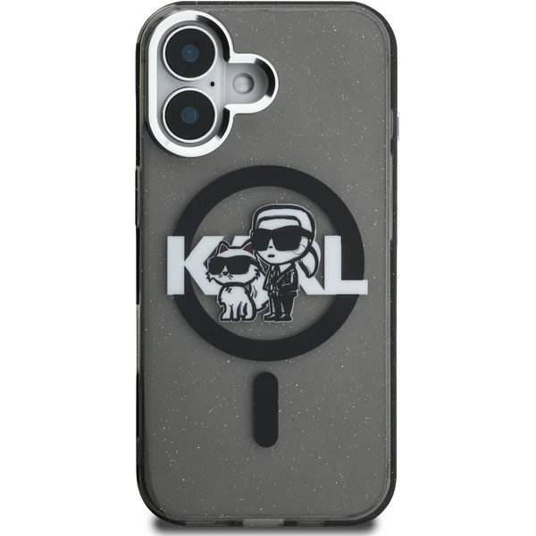 Karl Lagerfeld IML Glitter Karl and Choupette Sketch MagSafe kryt iPhone 16 čierny