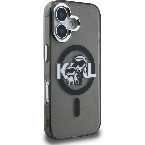 Karl Lagerfeld IML Glitter Karl and Choupette Sketch MagSafe kryt iPhone 16 čierny