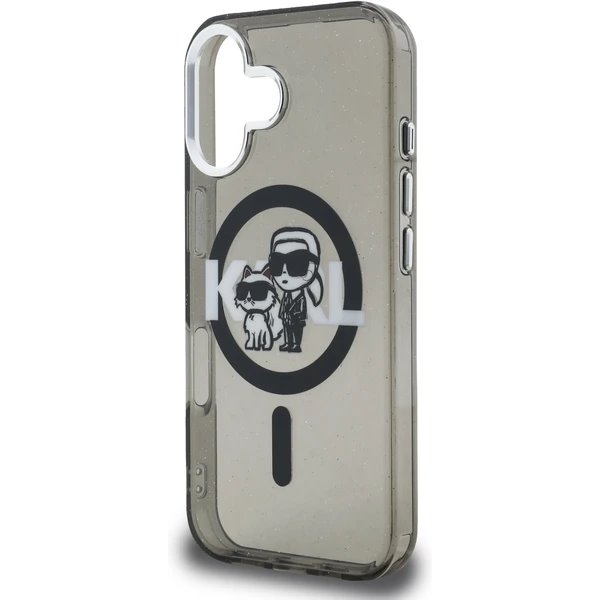 Karl Lagerfeld IML Glitter Karl and Choupette Sketch MagSafe kryt iPhone 16 čierny