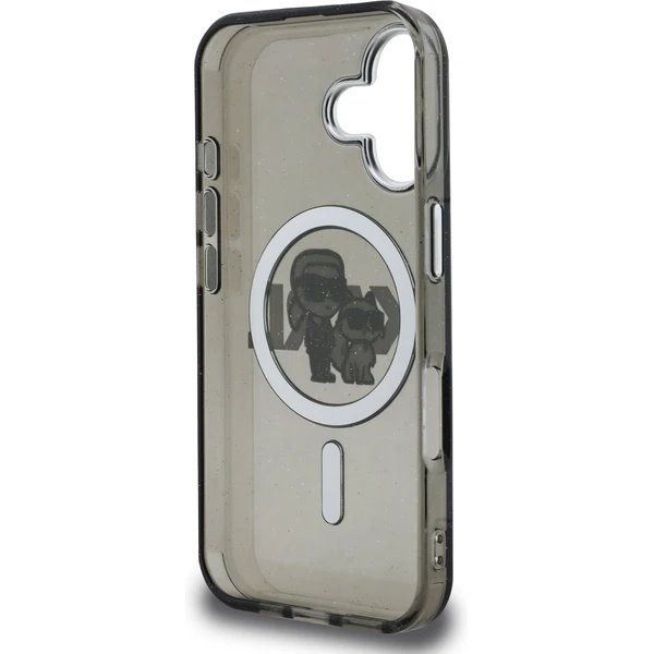 Karl Lagerfeld IML Glitter Karl and Choupette Sketch MagSafe kryt iPhone 16 čierny