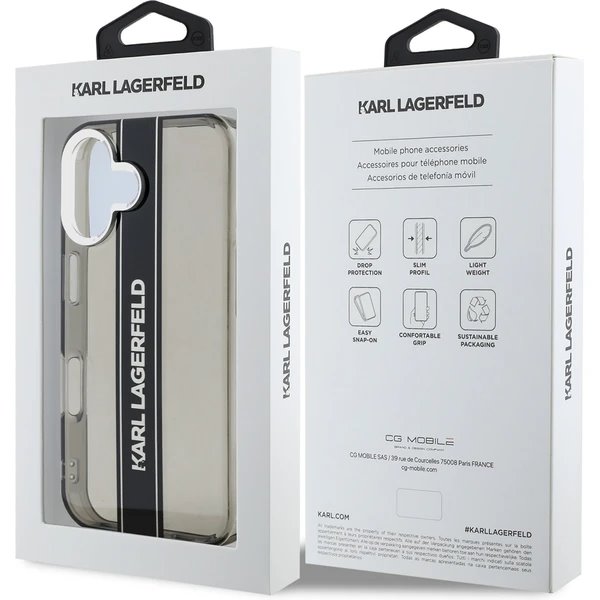 Karl Lagerfeld IML Stripe Logo kryt iPhone 16 čierny